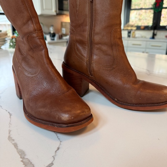 Turbulent Tan Leather Square Toe Mid-Calf Boots - Picture 5 of 13